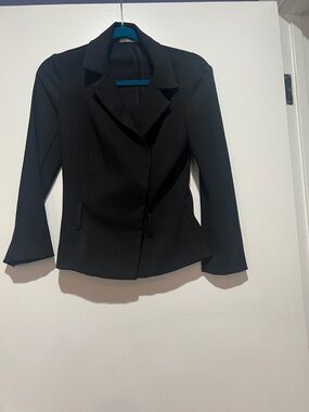 Vintage Bisou Bisou Black Fitted Women's Blazer size 2 missing belt
